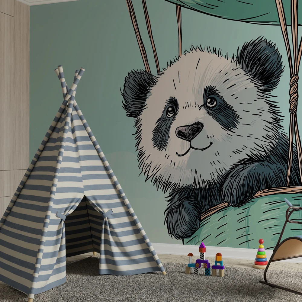 Lastenhuoneen tapetti | Panda kuumailmapallolla
