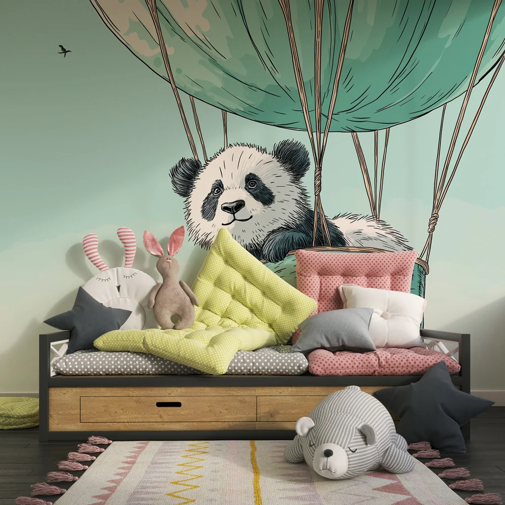 Lastenhuoneen tapetti | Panda kuumailmapallolla