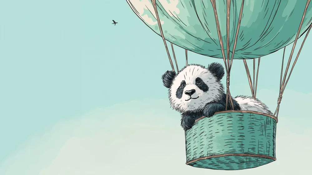 Lastenhuoneen tapetti | Panda kuumailmapallolla
