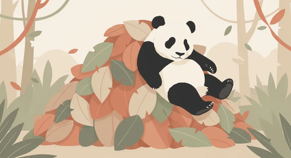Lastenhuoneen tapetti | Söpö panda lepäävä värikkäiden lehtien päällä