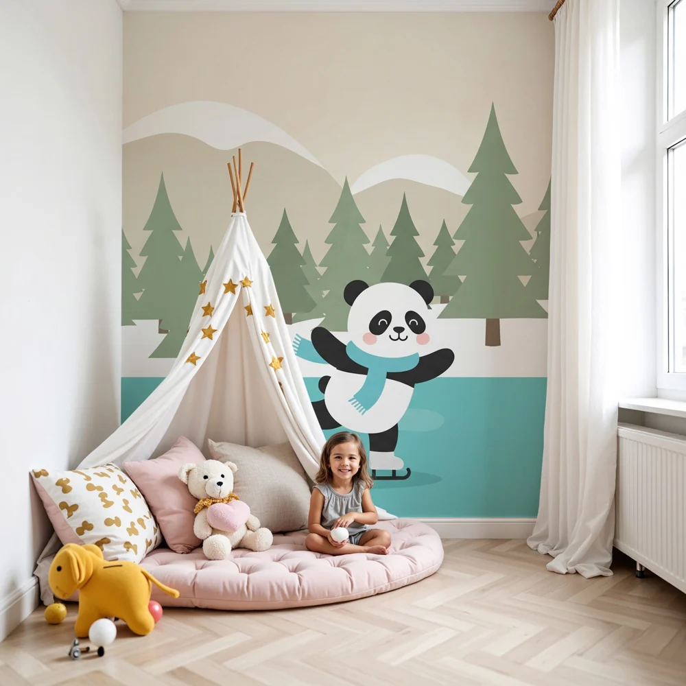 Lastenhuoneen tapetti | Panda luistelee jäällä