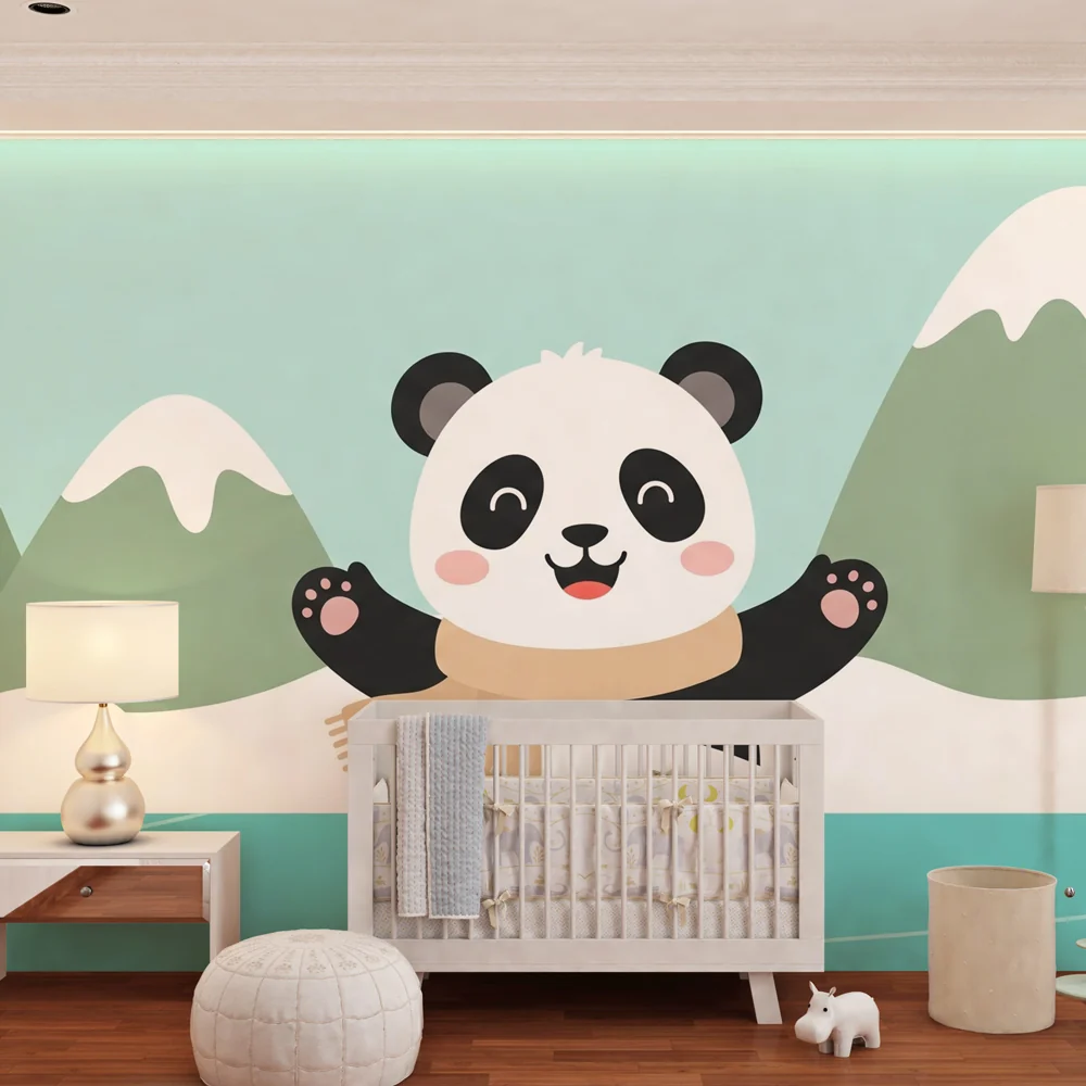 Lastenhuoneen tapetti | Panda luistelija jäisessä talvimaisemassa