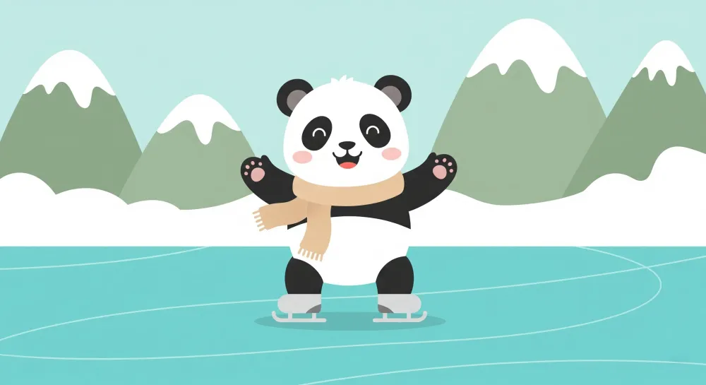Lastenhuoneen tapetti | Panda luistelija jäisessä talvimaisemassa