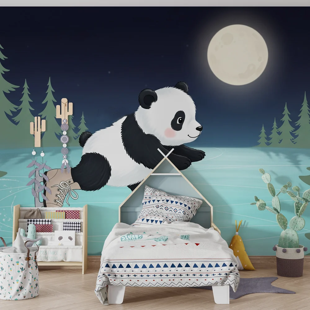 Lastenhuoneen tapetti | Panda luistelija kuun alla