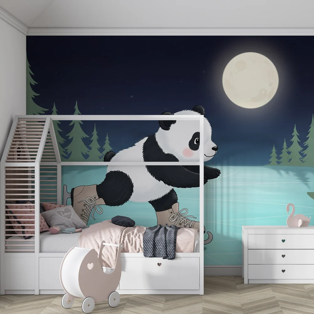 Lastenhuoneen tapetti | Panda luistelija kuun alla