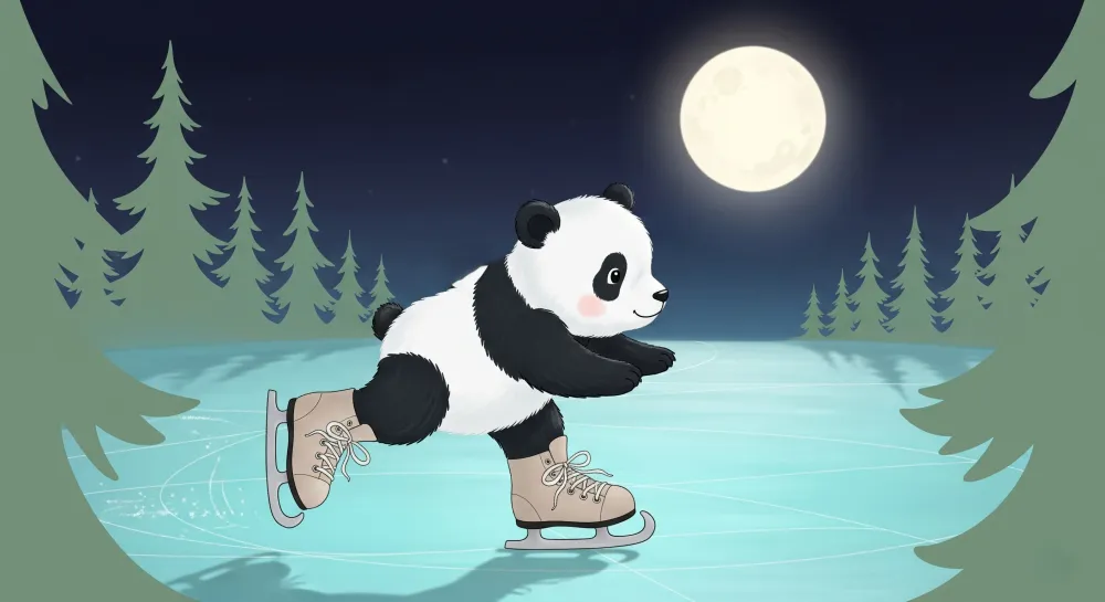 Lastenhuoneen tapetti | Panda luistelija kuun alla