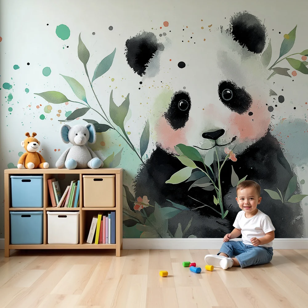 Lastenhuoneen tapetti | Söpö panda luonnon keskellä