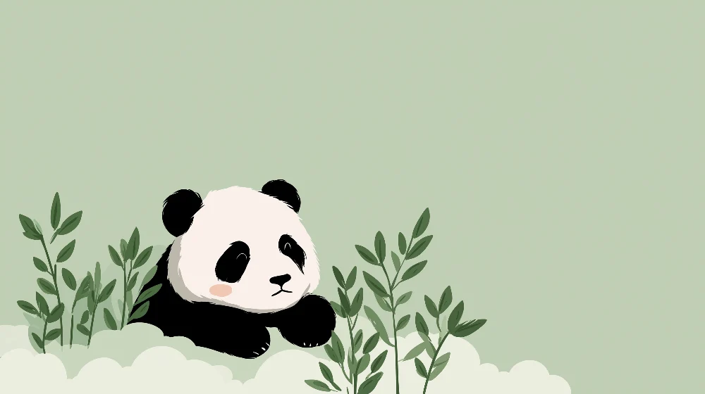 Lastenhuoneen tapetti | Söpö panda pehmeiden lehtien joukossa