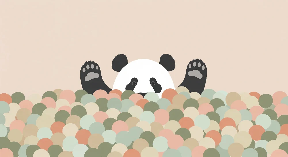 Lastenhuoneen tapetti | Panda pelaaja keskellä värikkäitä palloja
