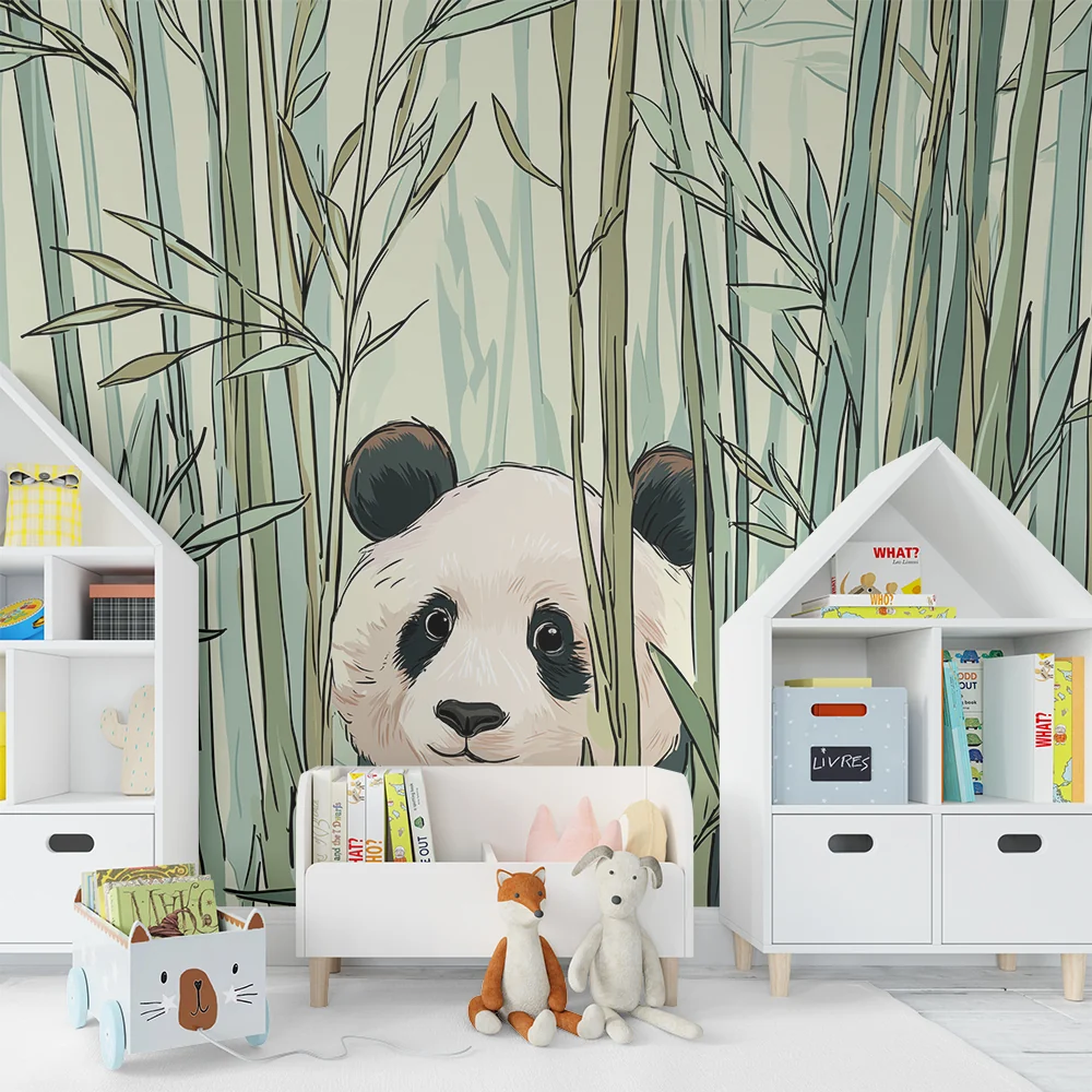 Lastenhuoneen tapetti | Söpö panda piiloutunut bambumetsään