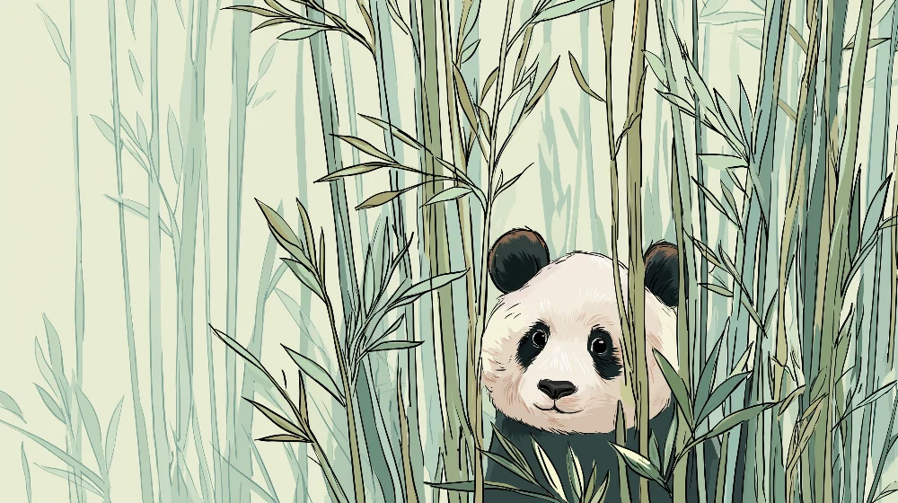Lastenhuoneen tapetti | Söpö panda piiloutunut bambumetsään