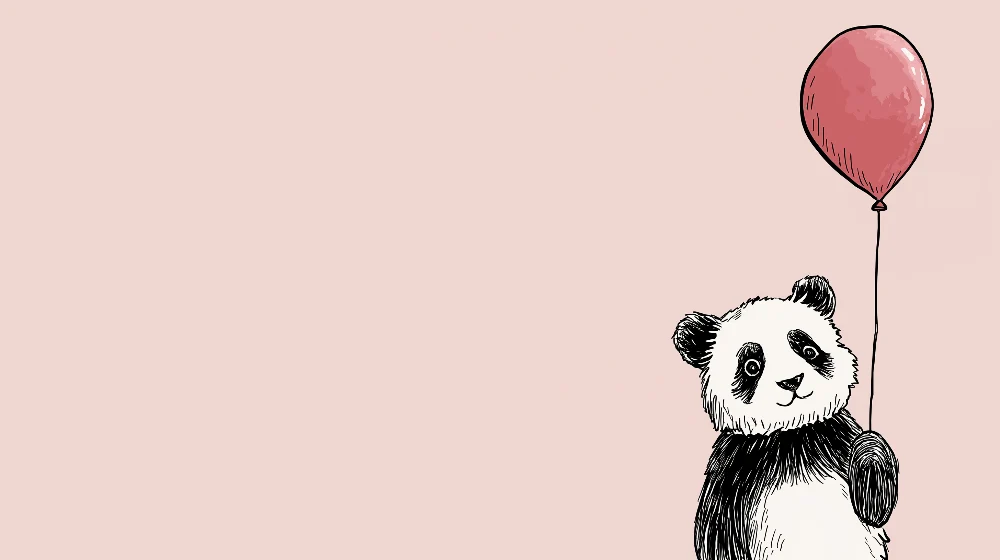 Lastenhuoneen tapetti | Söpö panda pitämässä vaaleanpunaista ilmapalloa pastellisella taustalla