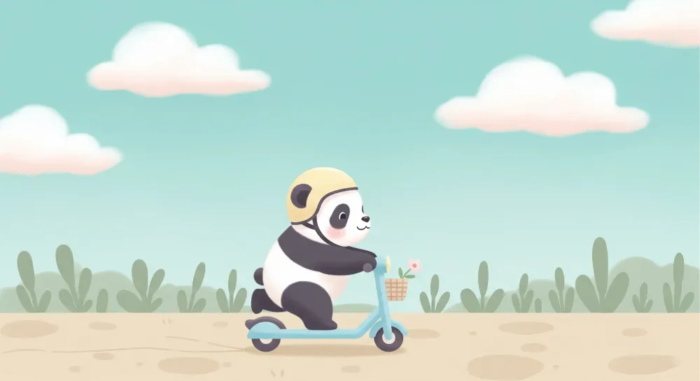 Lastenhuoneen tapetti | Panda potkulaudalla seikkailun keskellä