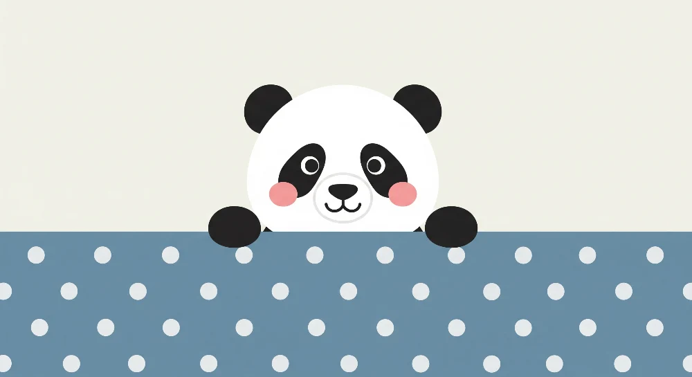 Lastenhuoneen tapetti | Söpö panda sinisellä pilkullisella taustalla