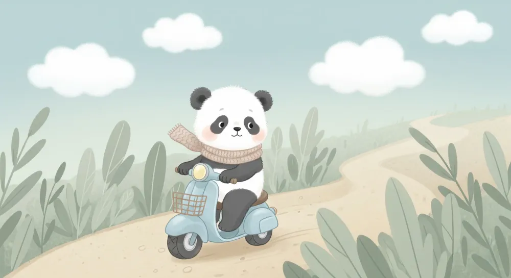 Lastenhuoneen tapetti | Söpö panda skootterilla