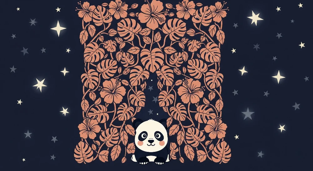 Lastenhuoneen tapetti | Söpö panda ja tähtikirkas viidakko