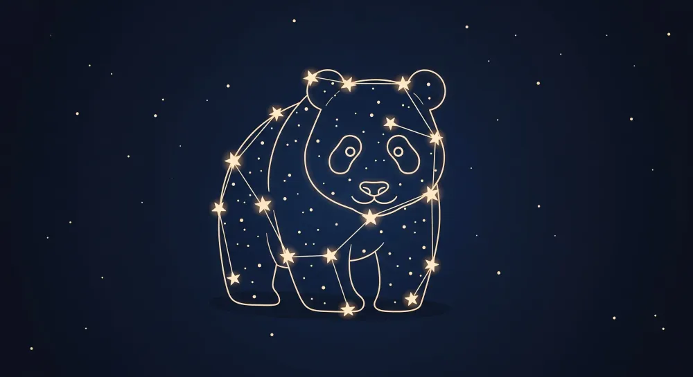 Lastenhuoneen tapetti | Panda tähtitaivaan alla