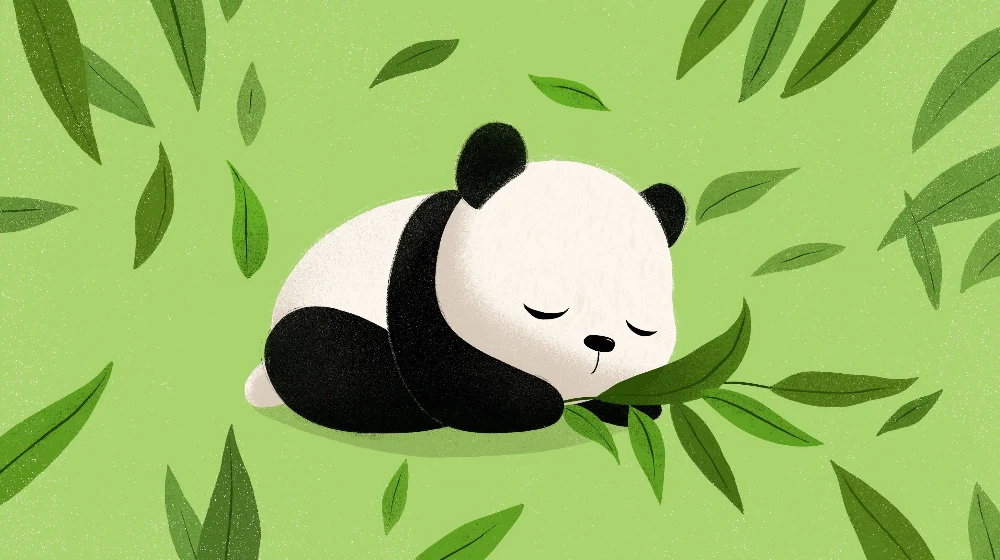 Lastenhuoneen tapetti | Söpö panda ja vihreät lehdet