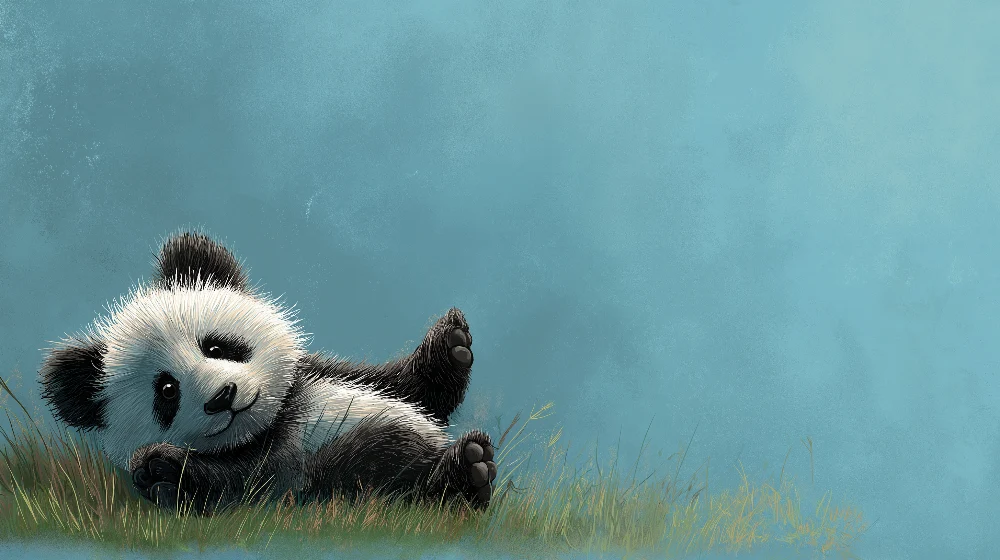Lastenhuoneen tapetti | Pieni ilkikurinen panda sinisellä pohjalla