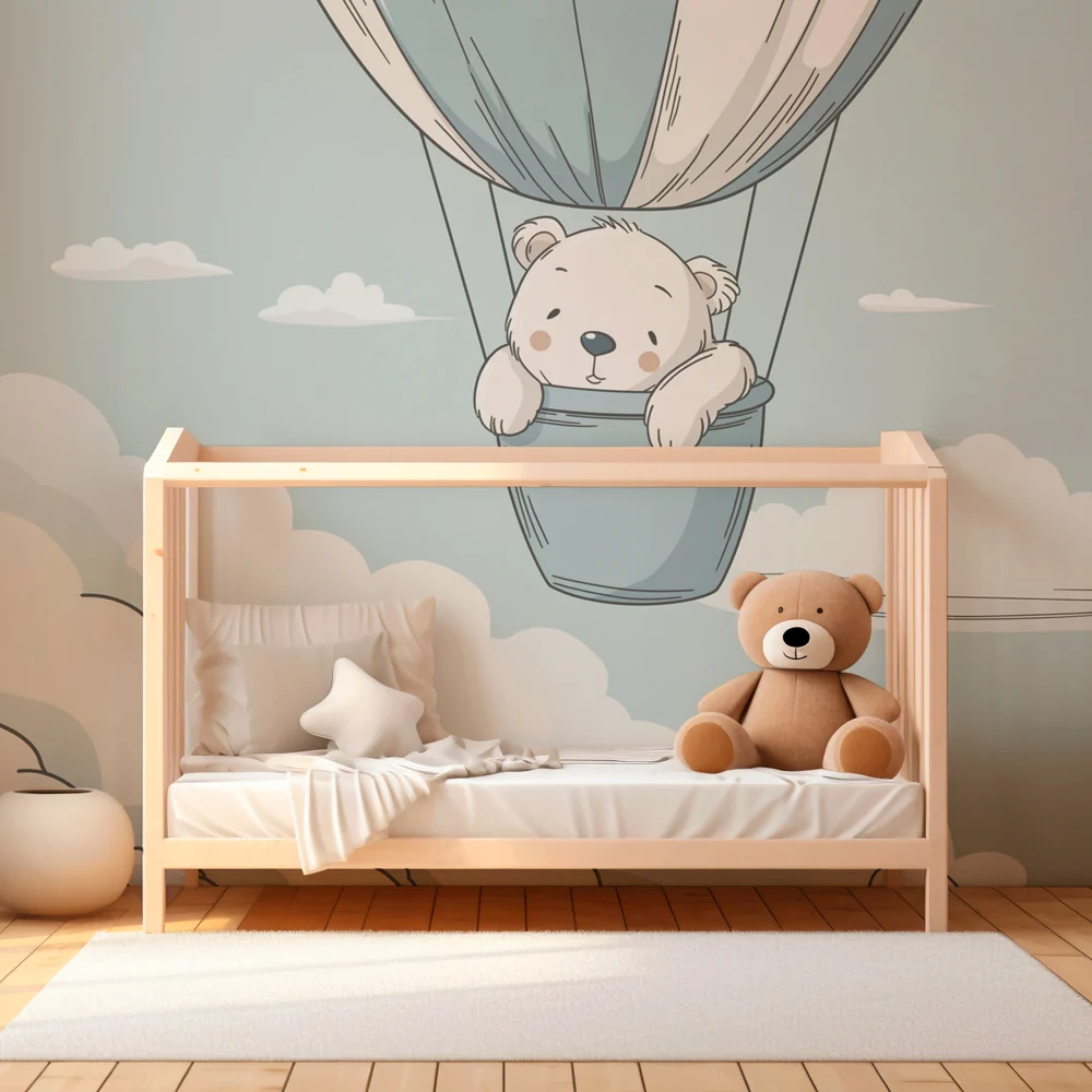 Lastenhuoneen tapetti | Pieni karhu ilmapallossa