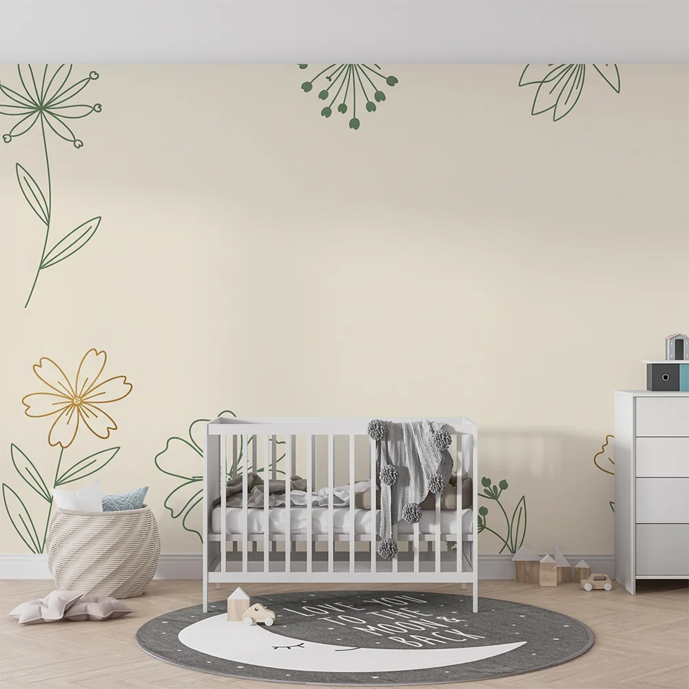 Lastenhuoneen tapetti | Pieniä kukkia koko suunnittelun ympärillä