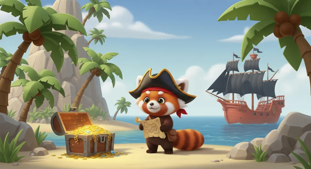 Lastenhuoneen tapetti | Pieni merirosvo panda aarteita etsimässä