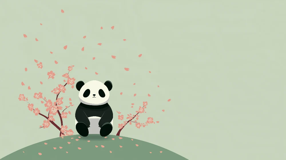 Lastenhuoneen tapetti | Söpö pieni panda kukkivien kirsikkapuiden alla