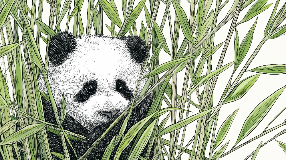 Lastenhuoneen tapetti | Pieni panda piiloutuu bambuun