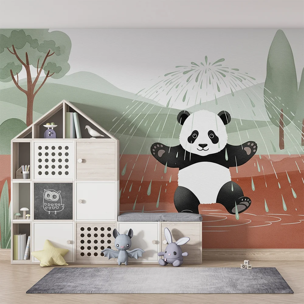 Lastenhuoneen tapetti | Pieni panda sateessa