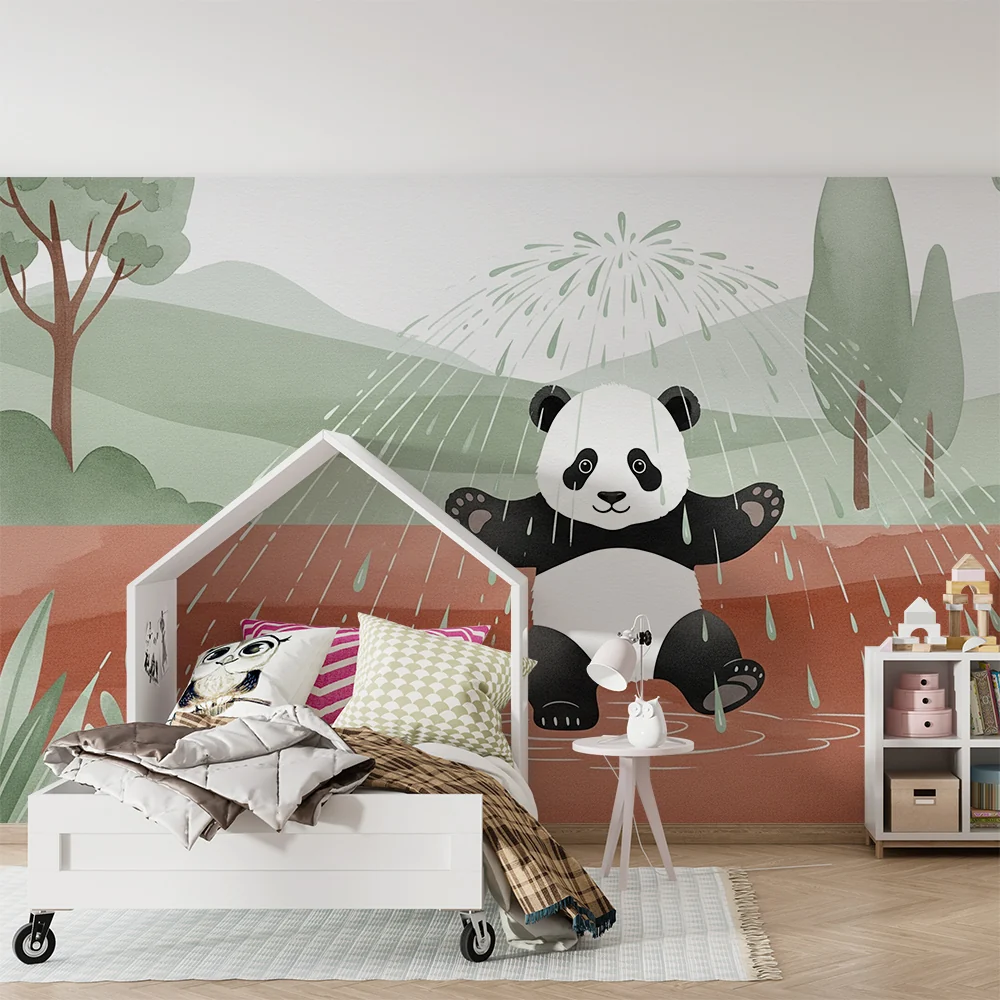 Lastenhuoneen tapetti | Pieni panda sateessa