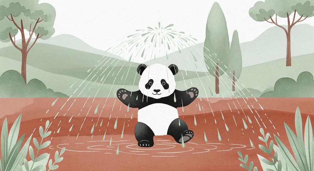 Lastenhuoneen tapetti | Pieni panda sateessa