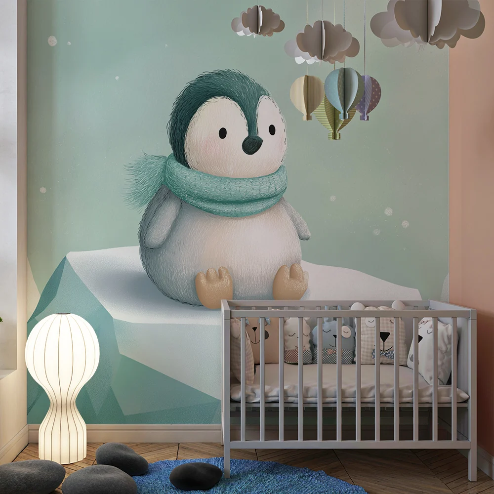 Lastenhuoneen tapetti | Söpö pieni pingviini jäällä