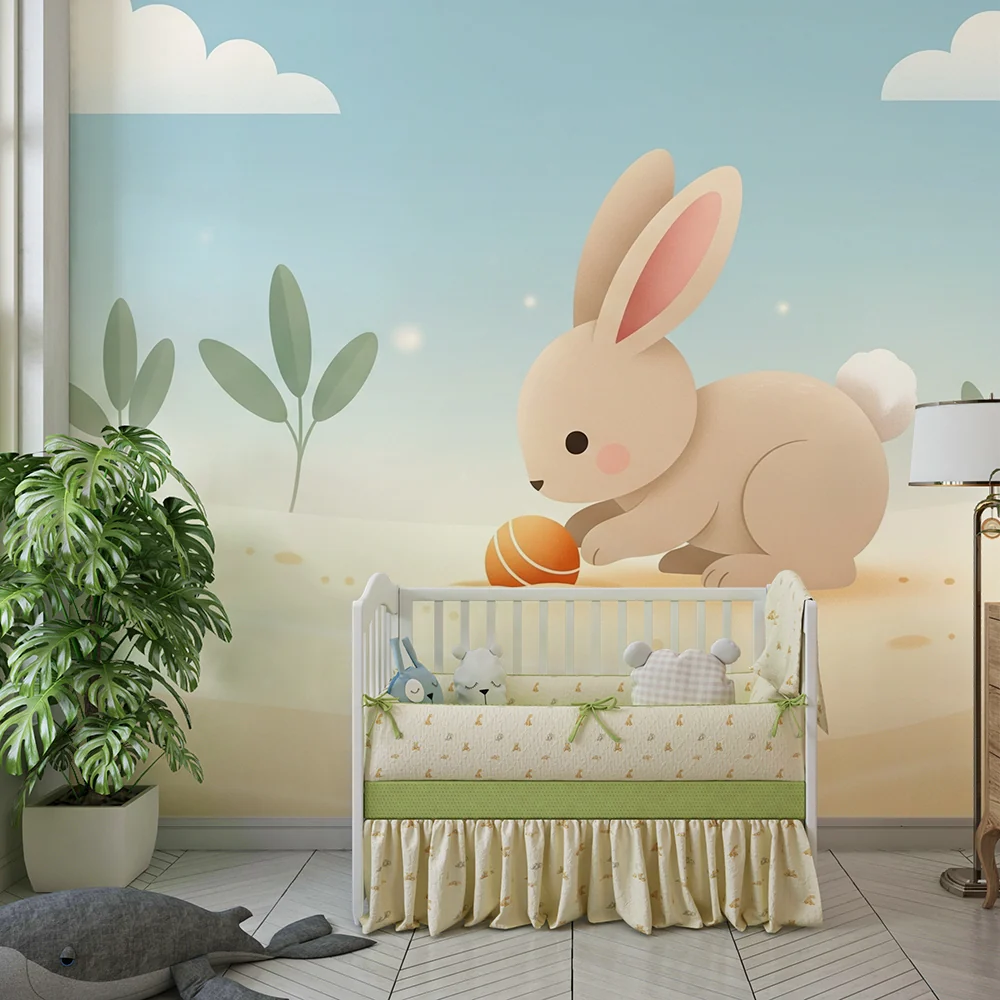 Lastenhuoneen tapetti | Pieni pupu ja aurinkoinen puutarha