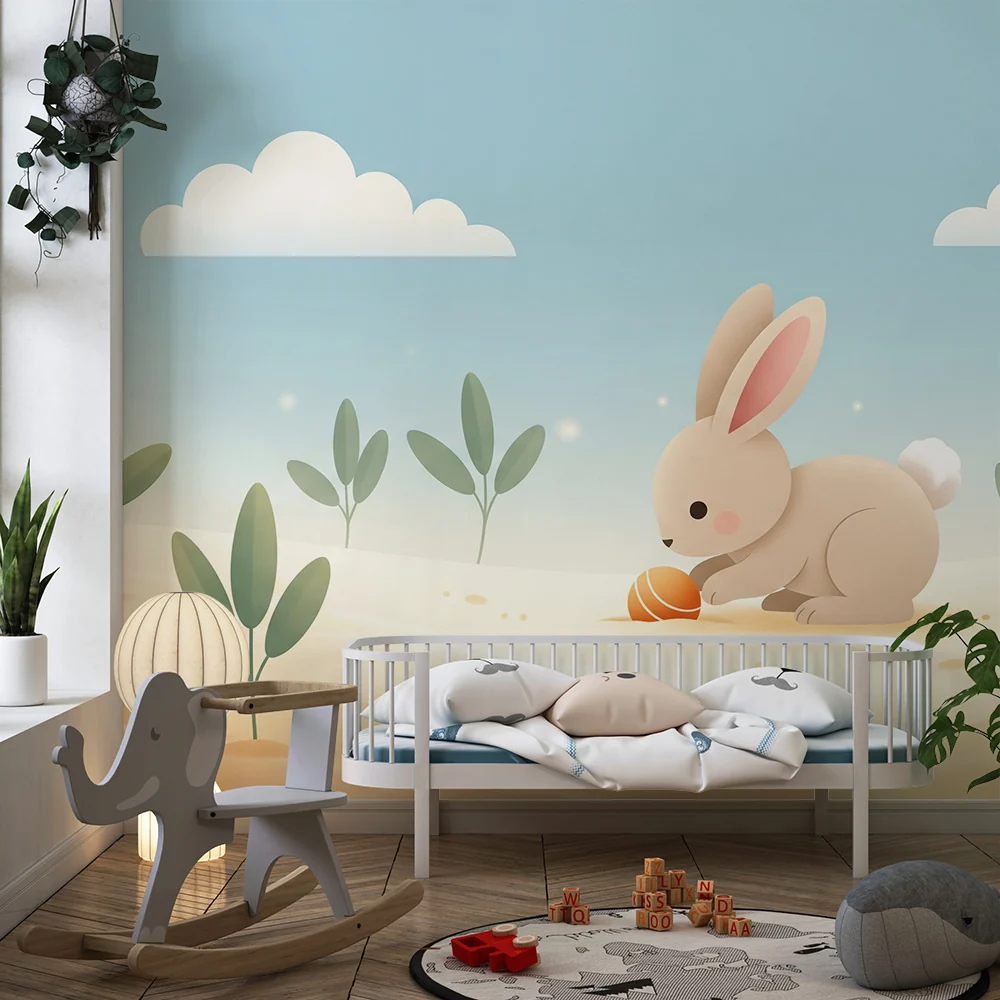 Lastenhuoneen tapetti | Pieni pupu ja aurinkoinen puutarha