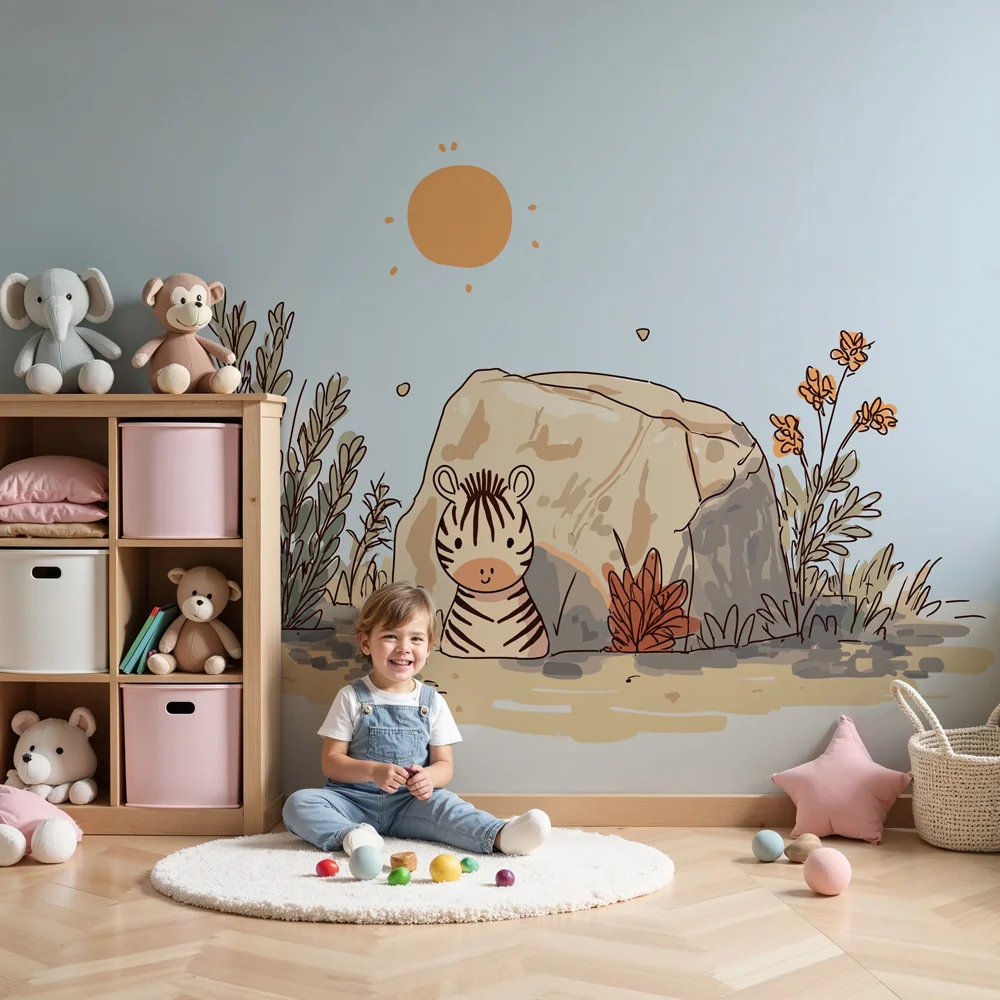 Lastenhuoneen tapetti | Pieni seepra ja aurinko