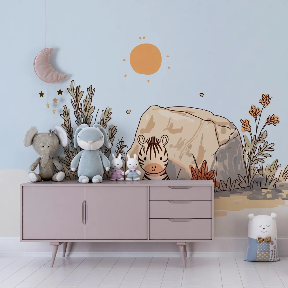 Lastenhuoneen tapetti | Pieni seepra ja aurinko