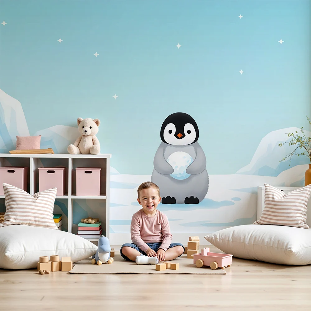 Lastenhuoneen tapetti | Söpö pingviini jäisellä maisemalla