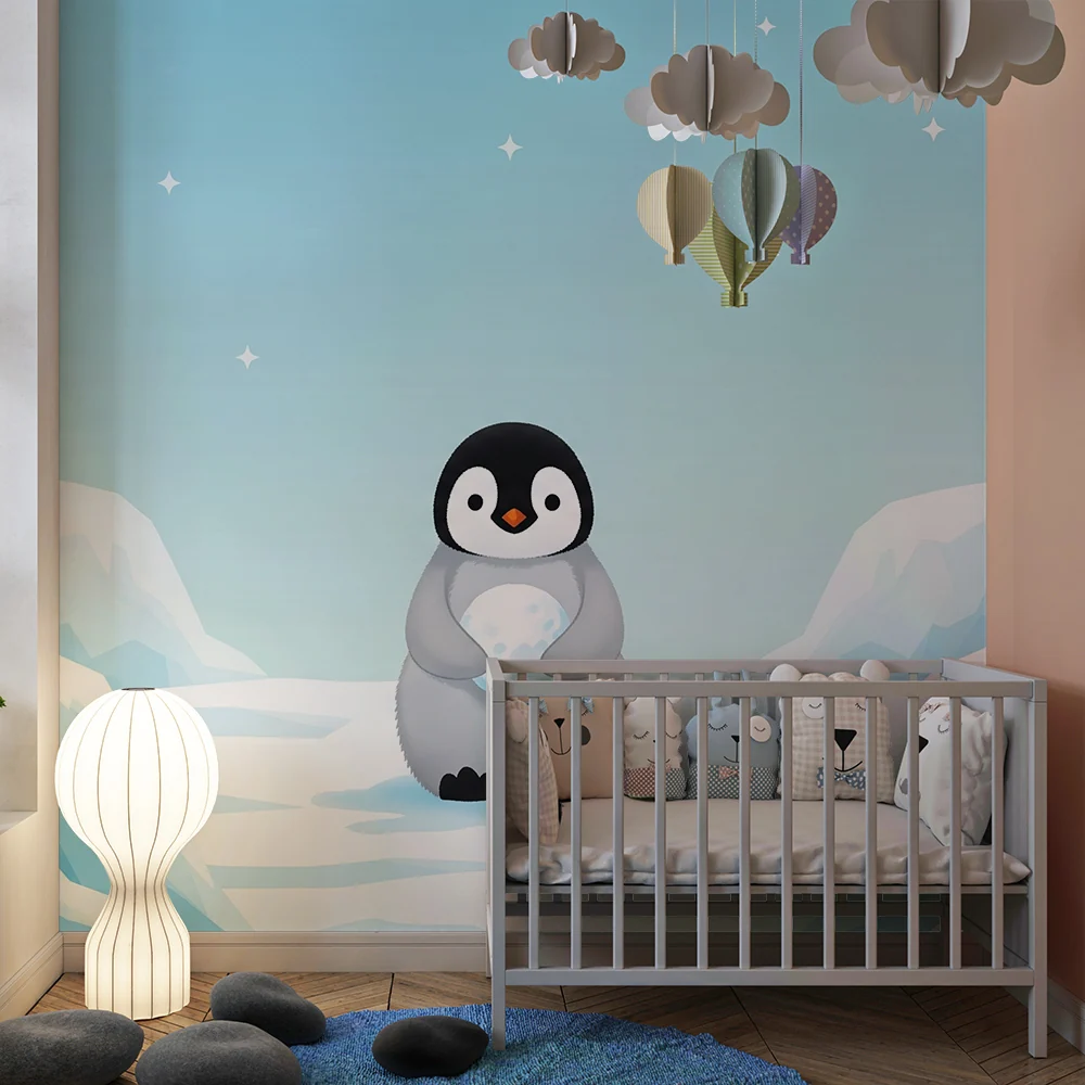 Lastenhuoneen tapetti | Söpö pingviini jäisellä maisemalla