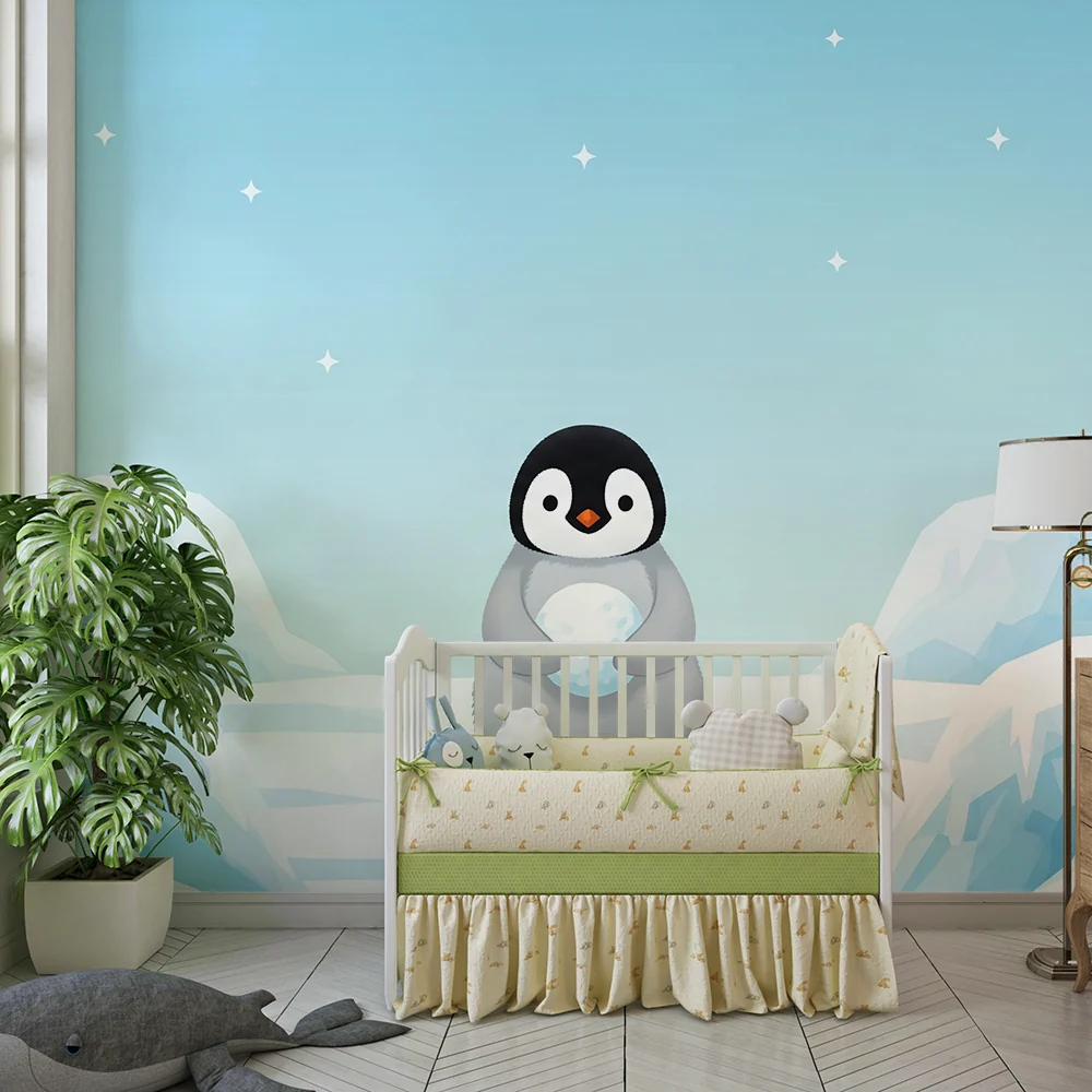 Lastenhuoneen tapetti | Söpö pingviini jäisellä maisemalla