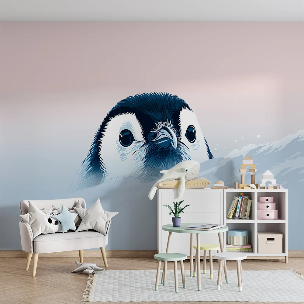 Lastenhuoneen tapetti | Söpö pingviini nousee aalloista