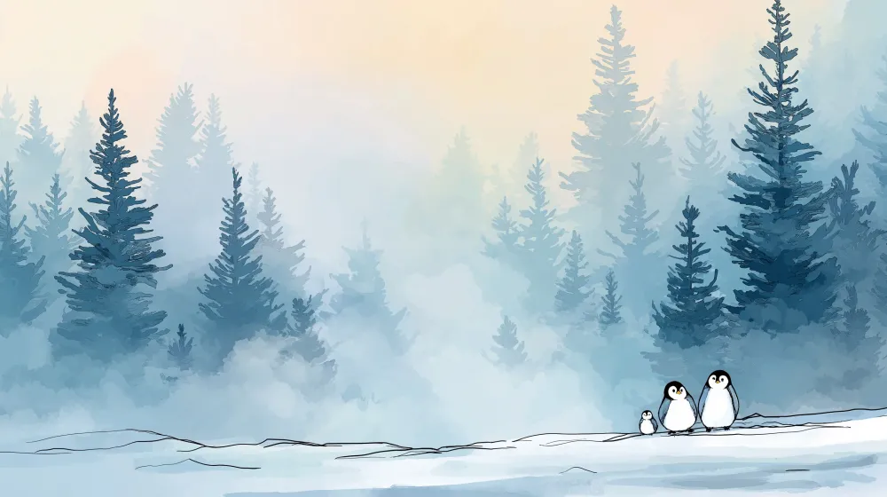Lastenhuoneen tapetti | Pingviinit talvimaisemassa