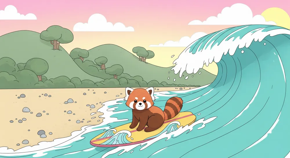 Lastenhuoneen tapetti | Punapanda surffaamassa laudallaan