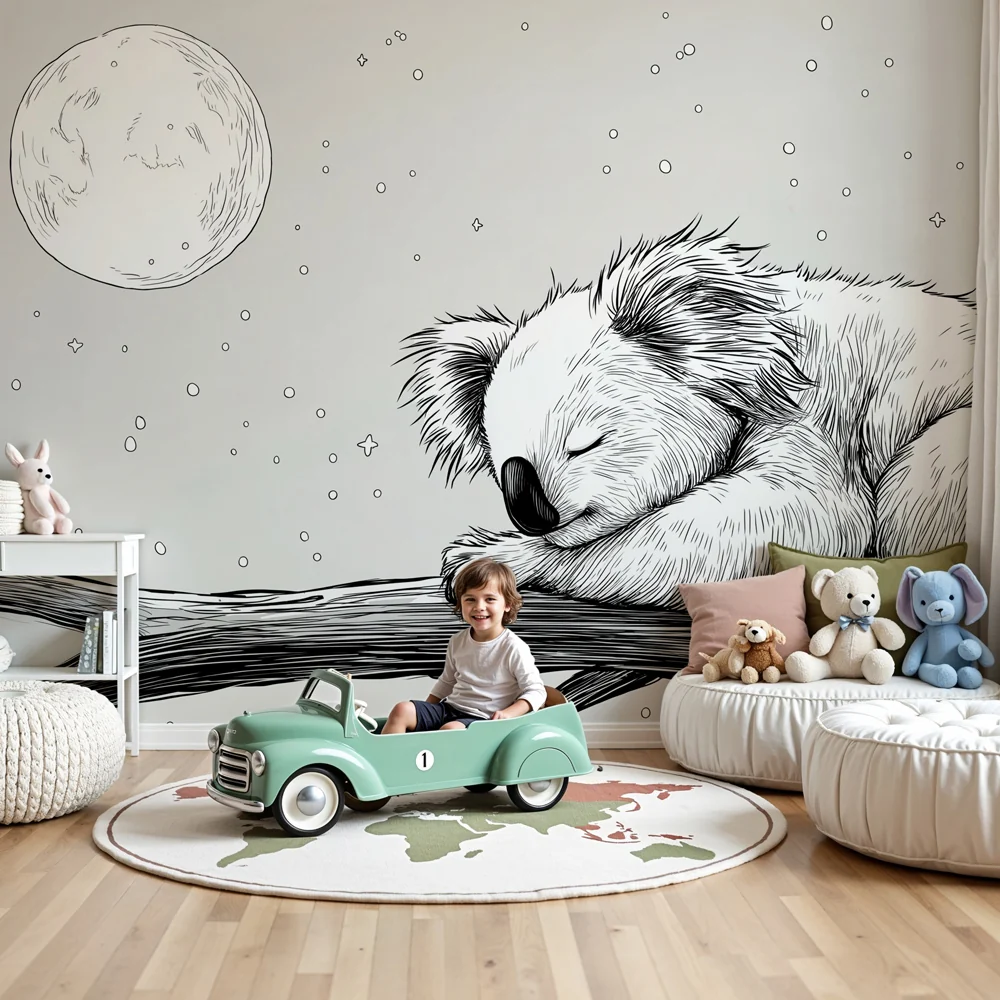Lastenhuoneen tapetti | Rauhallinen koala kuun alla