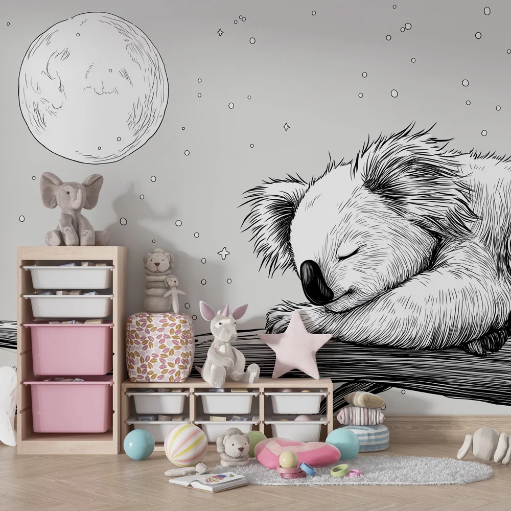 Lastenhuoneen tapetti | Rauhallinen koala kuun alla