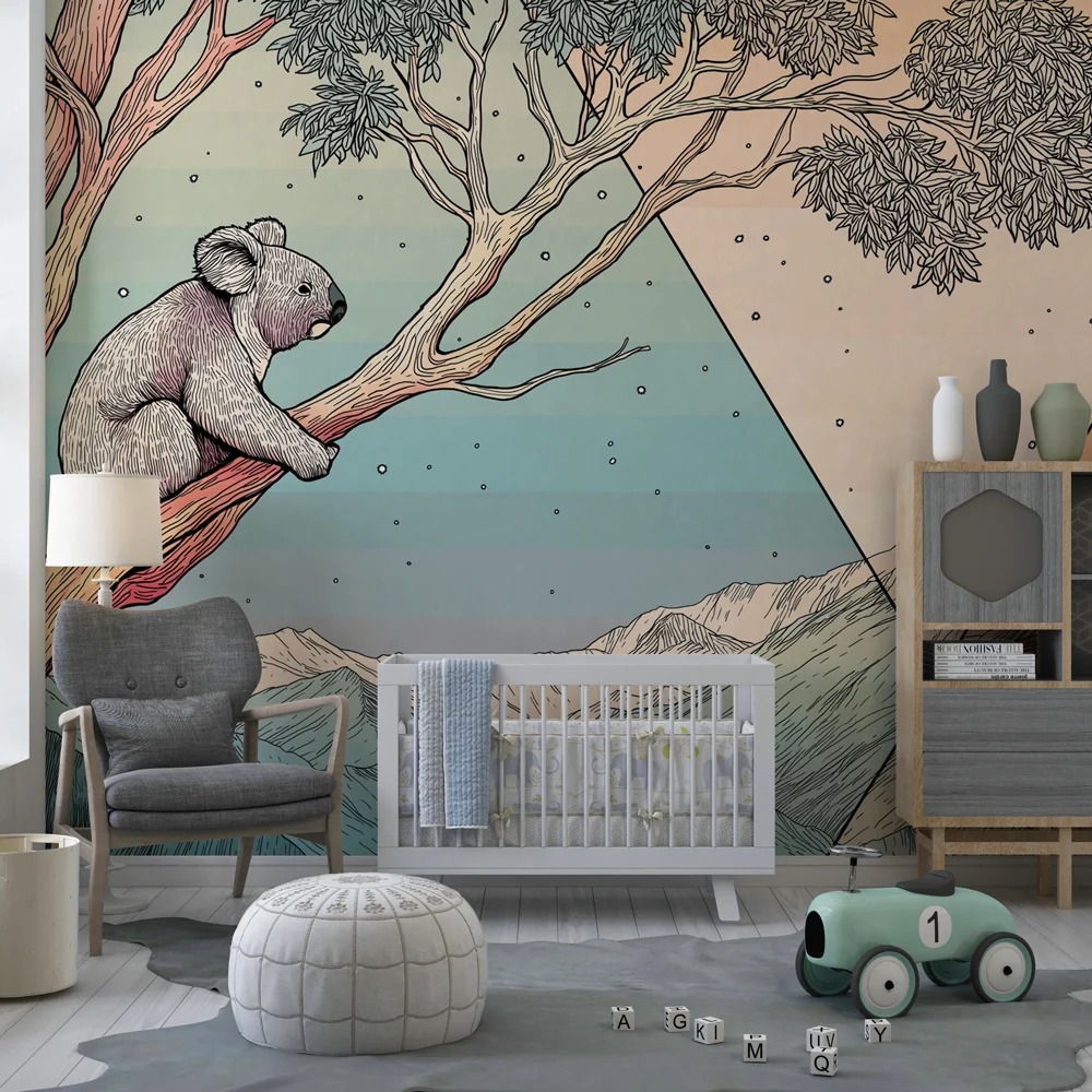 Lastenhuoneen tapetti | Rauhallinen koala lumoavassa maisemassa