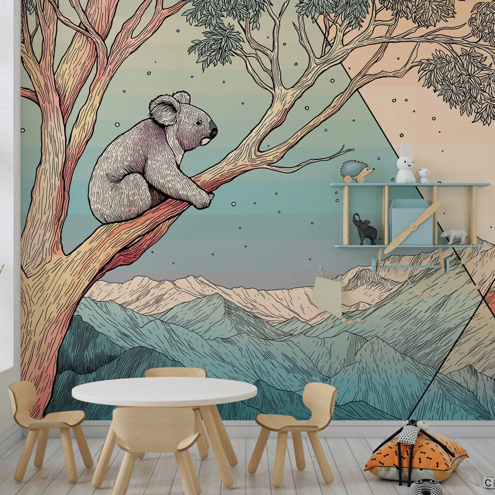Lastenhuoneen tapetti | Rauhallinen koala lumoavassa maisemassa