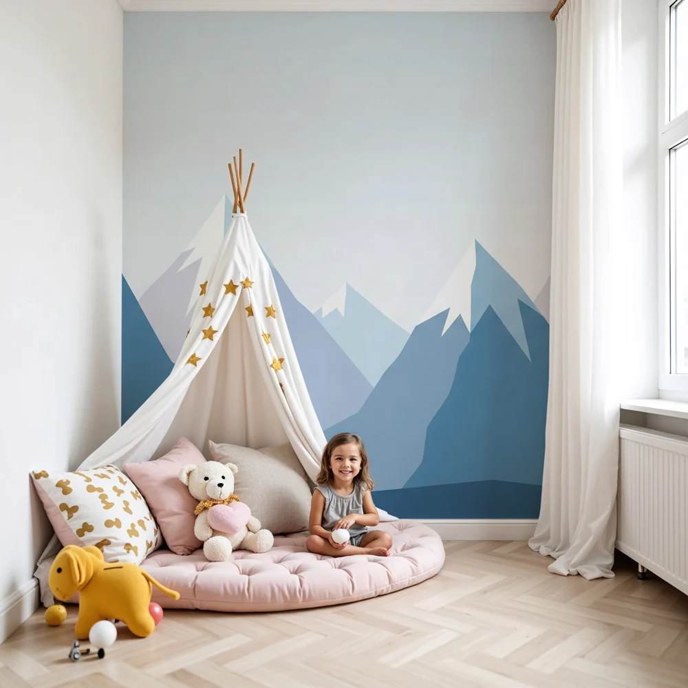 Lastenhuoneen tapetti | Rauhoittava geometrinen vuoristomaisema