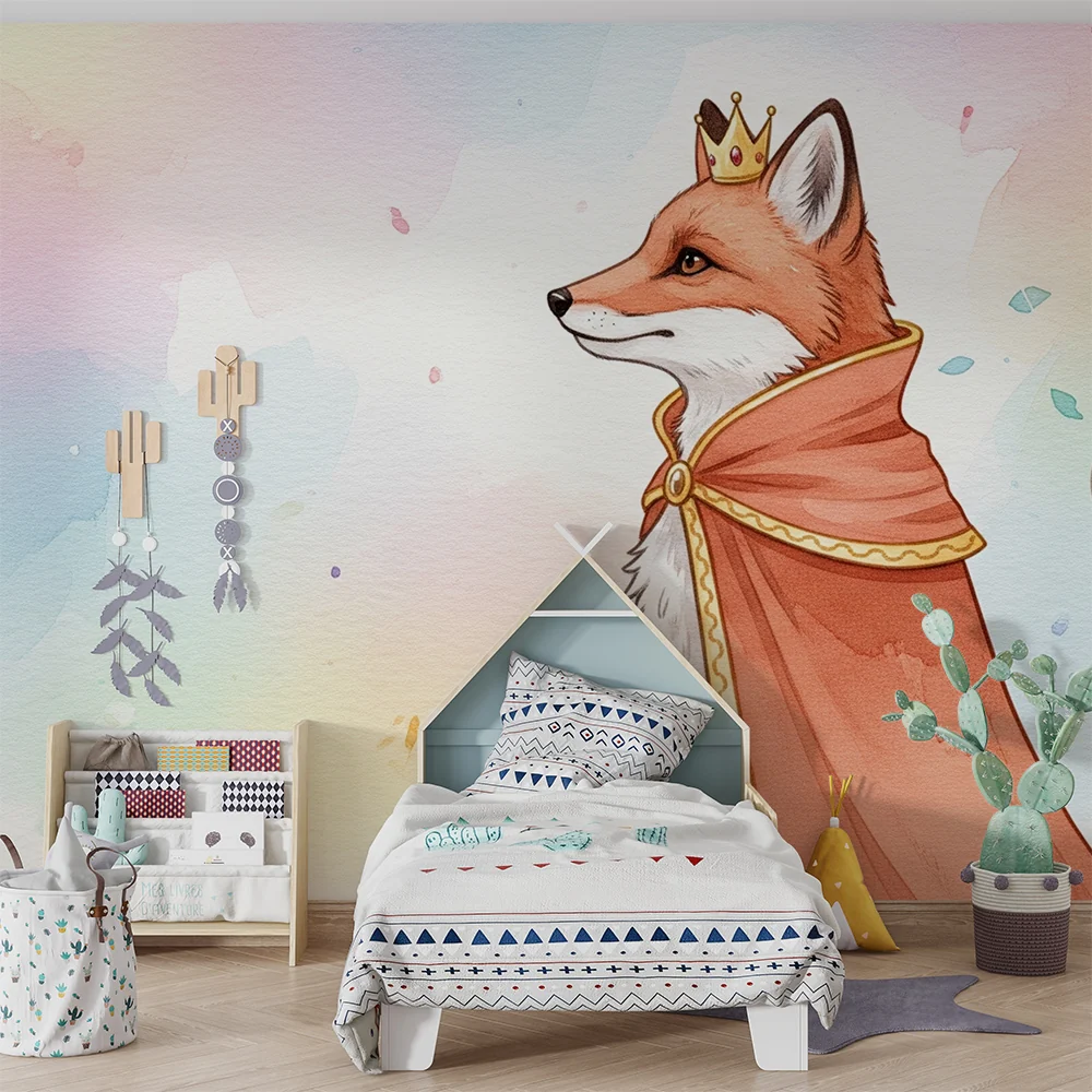 Lastenhuoneen tapetti | Royal fox and fairy-tale castle pastel background