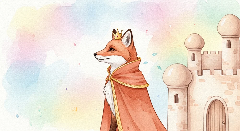 Lastenhuoneen tapetti | Royal fox and fairy-tale castle pastel background