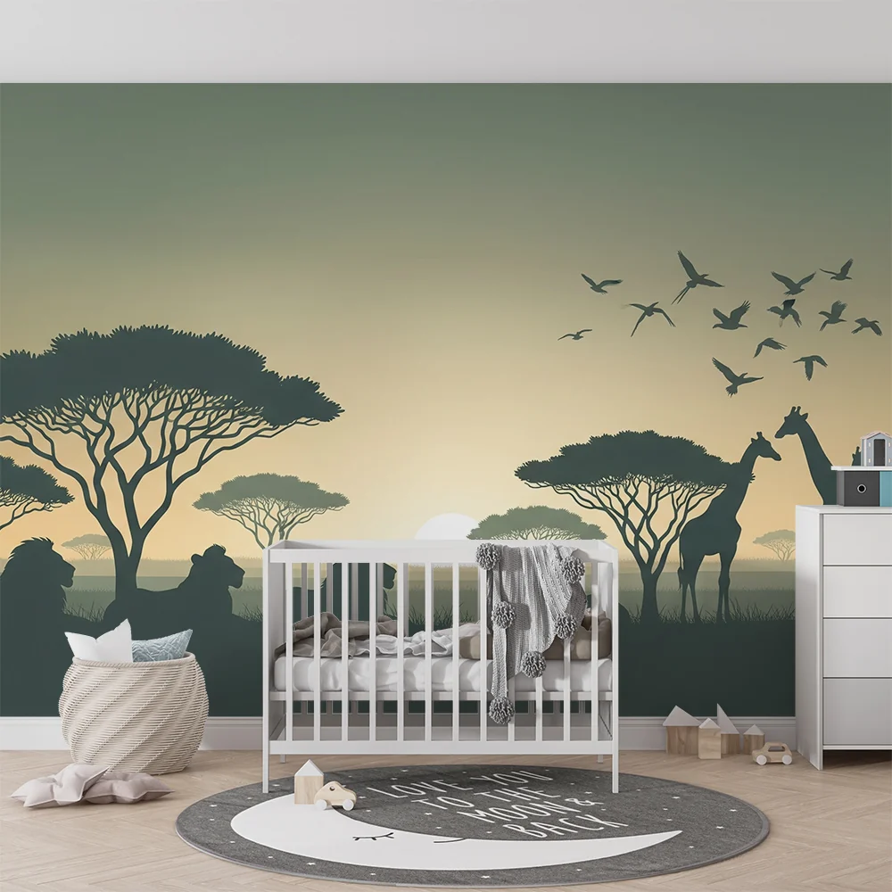 Lastenhuoneen tapetti | Safari auringonlaskun aikaan